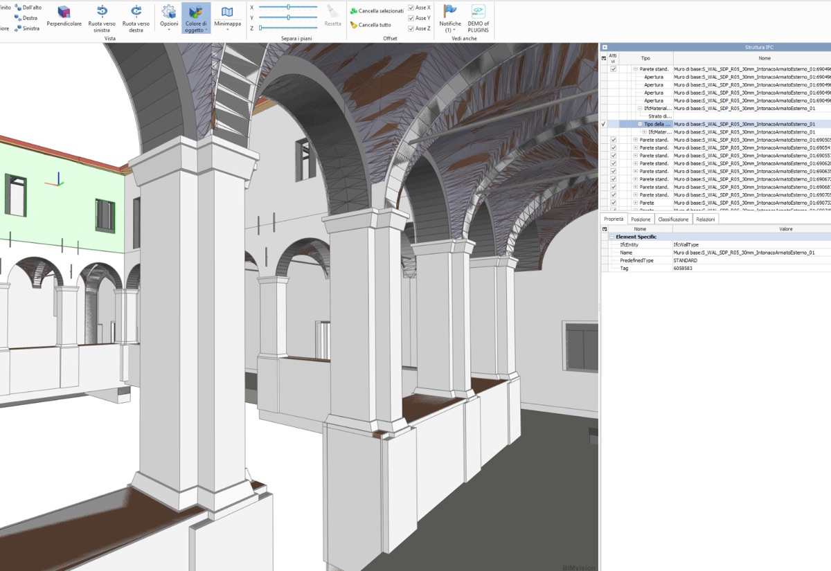 Modello BIM 3D di un porticato con struttura IFC nel visualizzatore